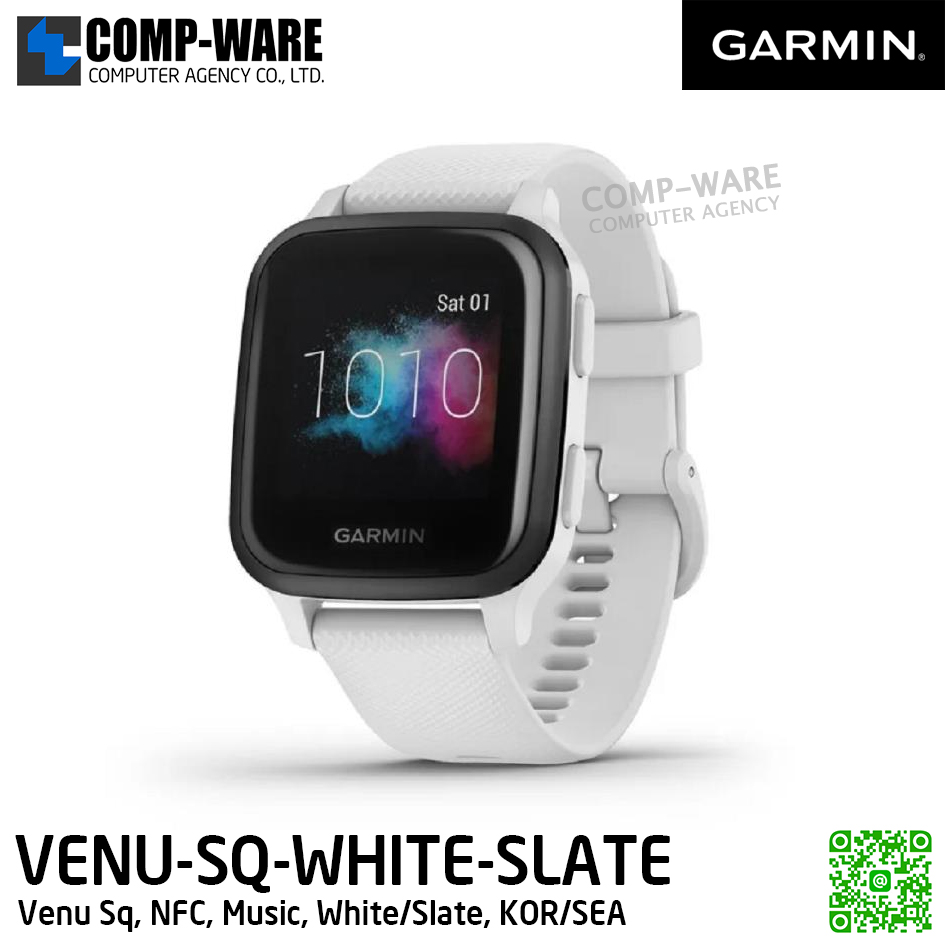 GARMIN Venu Sq, NFC, Music, White/Slate, KOR/SEA - SmartWatch - 1Y Warranty - VENU-SQ-WHITE-SLATE