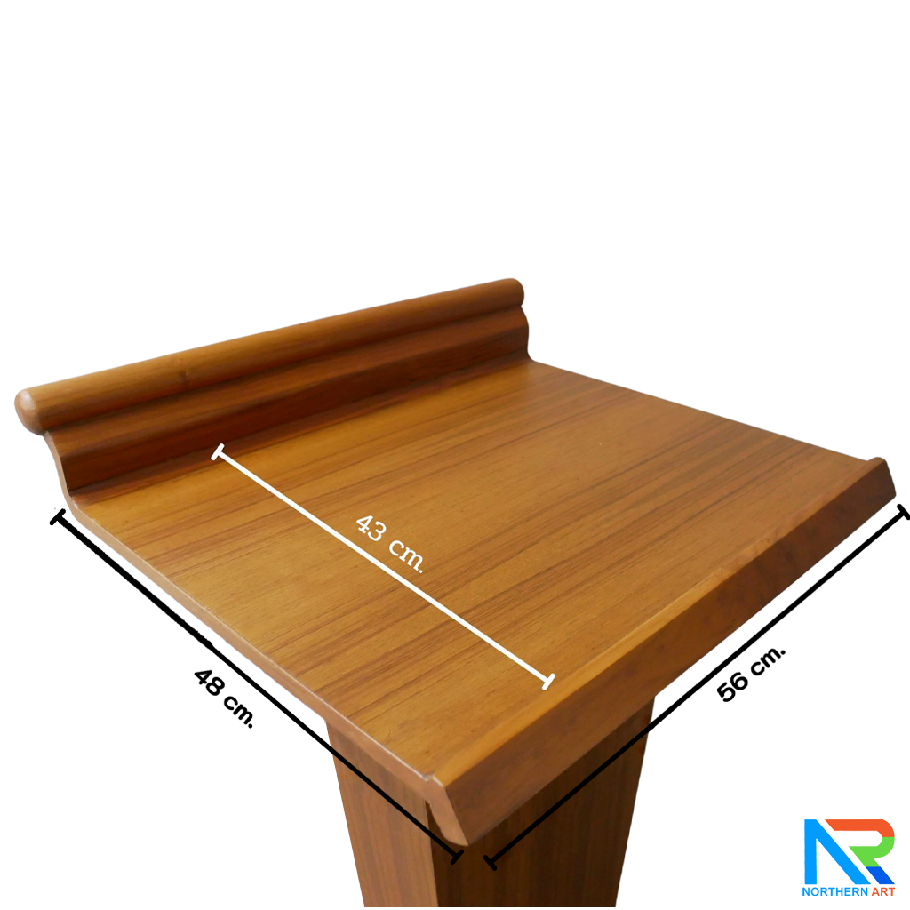 โพเดียมไม้ สีสัก ทรงโมเดิร์น TOPตรง ขนาด (W)56 x (L)48 cm. สูง 112 cm.