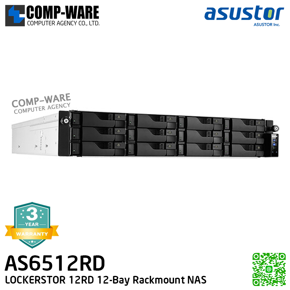Asustor (2U 12-Bay) AS6512RD / Intel Atom C3538 Quad-Core / 8GB DDR4-2133 / Redundant Power Supply / 3Years Warranty / No HDD