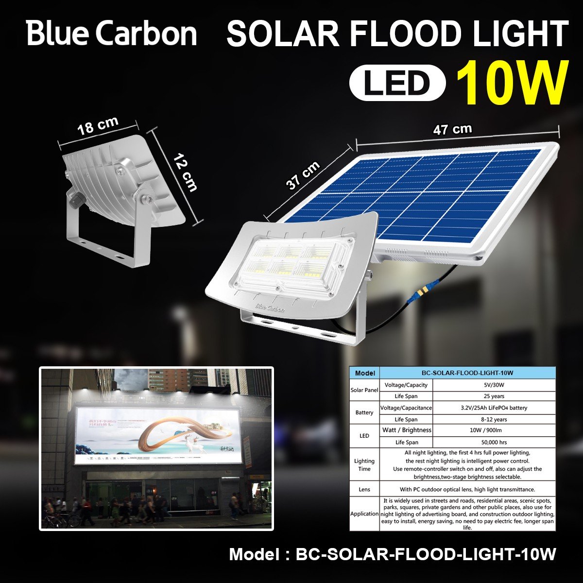 สปอร์ตไลท์ โซล่าเซลล์ BC-SOLAR-FLOOD-LIGHT-10W (สเปคแท้100%)