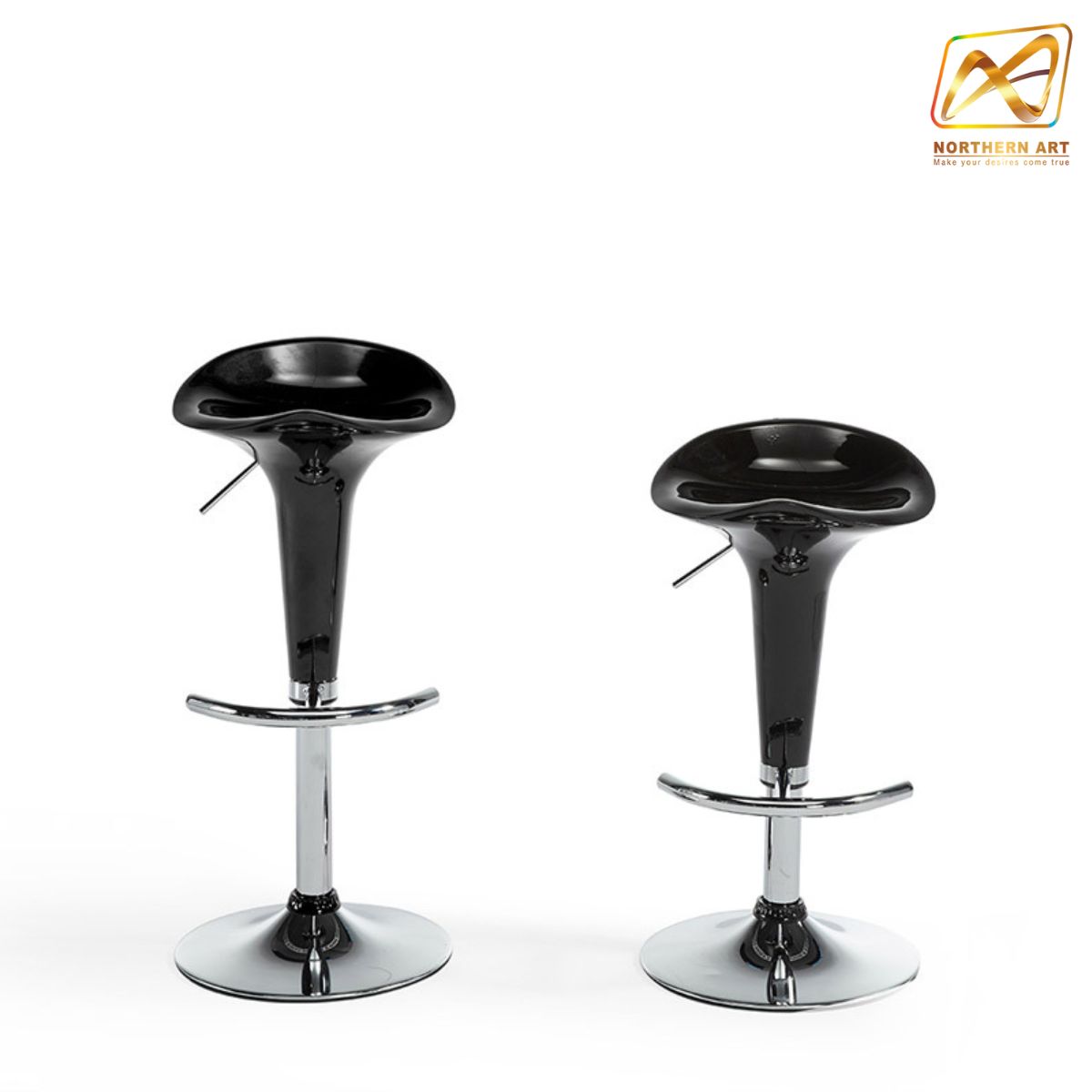 เช่าเก้าอี้บาร์ ทรงถ้วยไอศครีม ปรับสูงต่ำได้ ขาเหล็กชุบโครเมี่ยม มี3สี ขาว แดง ดำ