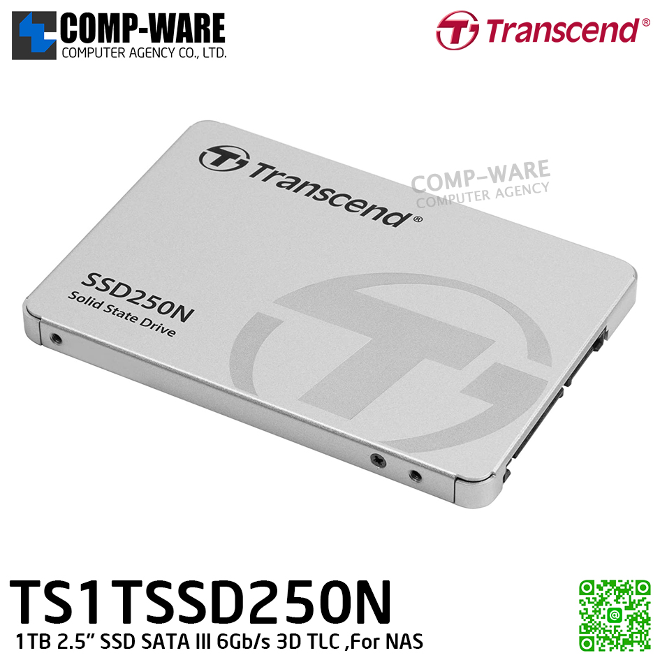 Transcend SSD250N 1TB 2.5" SSD SATA III 6Gb/s 3D TLC (For NAS) - TS1TSSD250N - 5Y Warranty