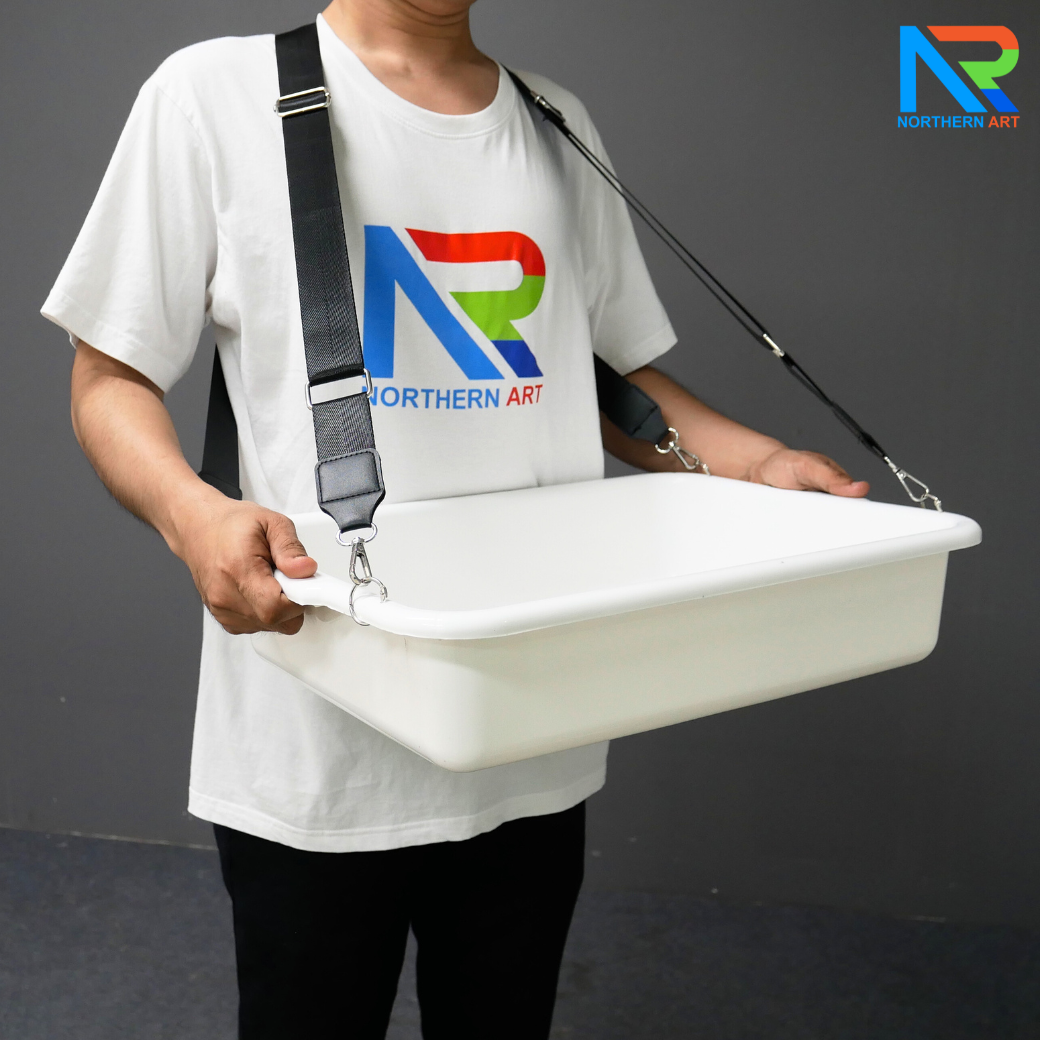 SAMPLING MOBILE TRAY ถาดแจกเคลื่อนที่ ขนาด (W)52 x (D)38 x (H)11 cm. ถาดพลาสติกสีขาวพร้อมสายคล้อง