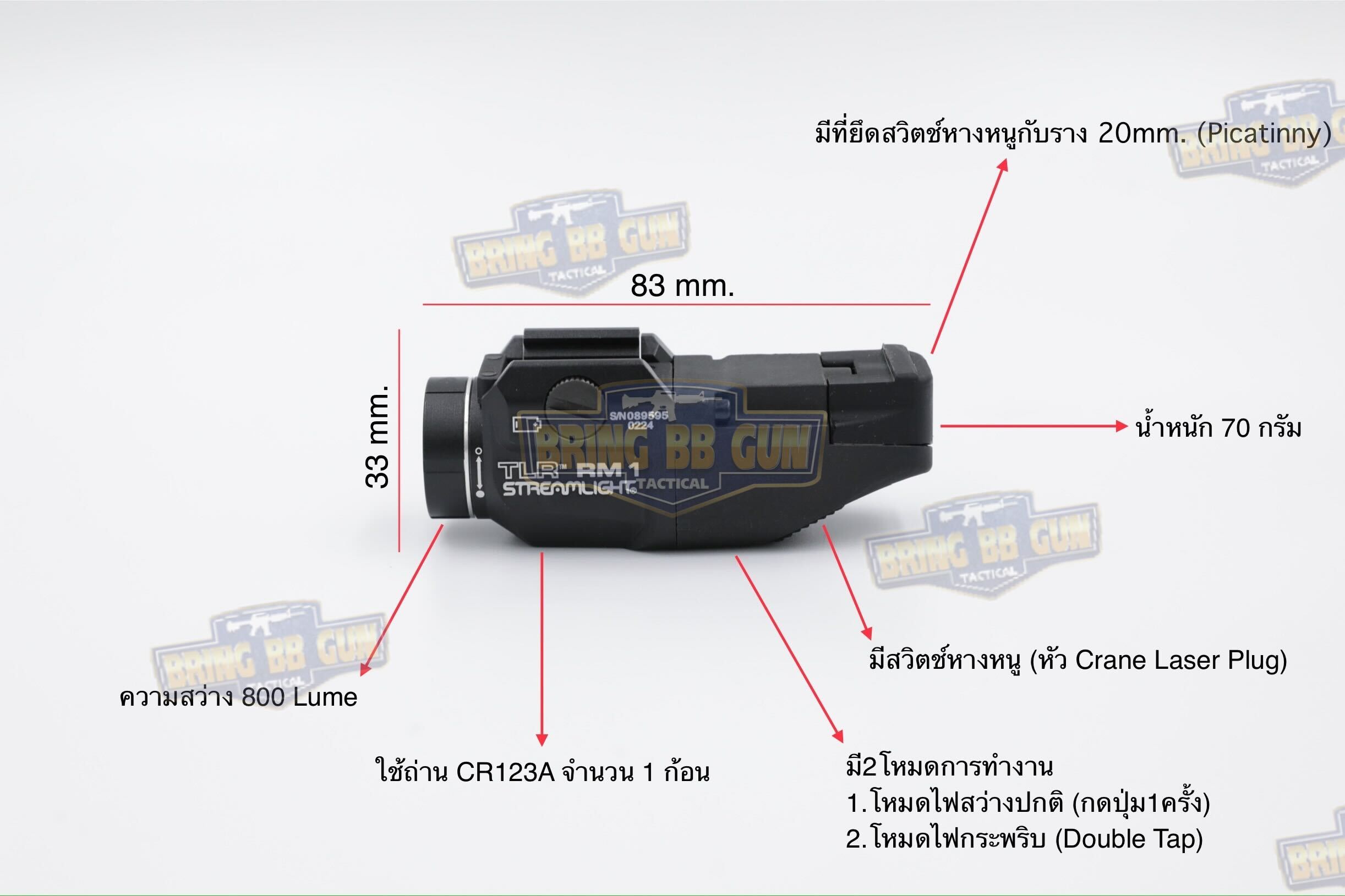 ไฟฉายติดปืนสั้น ทรง Streamlight รุ่น RM 1 (RAIL MOUNTED LIGHTING SYSTEM)
