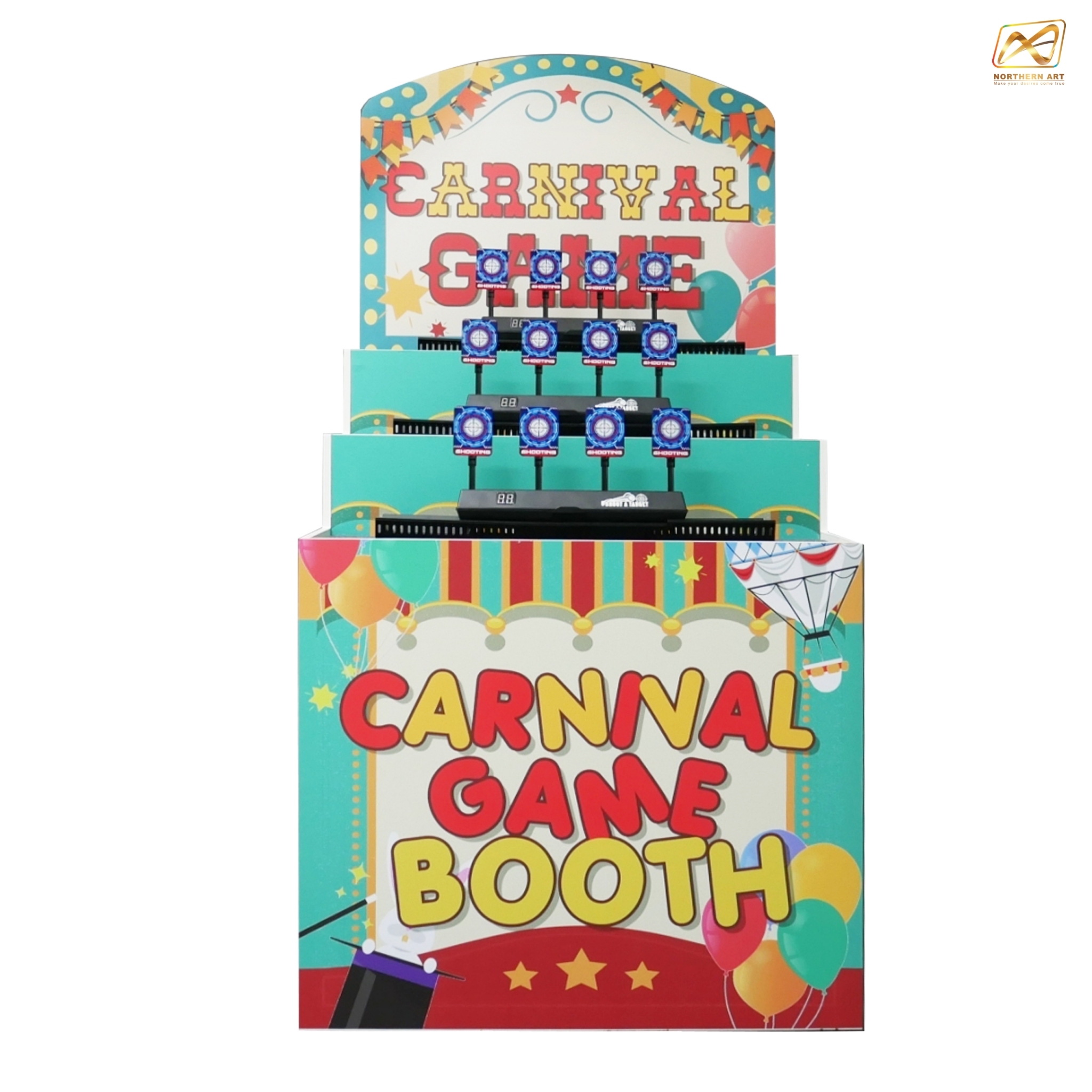 ตู้เกมส์ CARNIVAL เกมส์ยิงเป้าเคลื่อนที่ ขนาด (W) 80 x (L)64 x (H)160 cm. พร้อมเป้าเคลื่อนที่4แผ่น 3 ชุด ปืนกระสุนยาง 2 ชุด