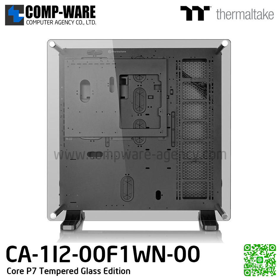 Thermaltake Core P7 Tempered Glass Edition E-ATX full-tower chassis with one tempered glass window and four installation angle options. CA-1I2-00F1WN-00