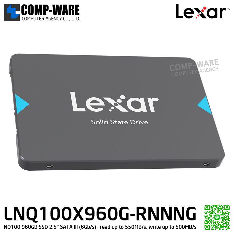 Lexar NQ100 960GB SSD 2.5" SATA III (6Gb/s) , read up to 550MB/s, write up to 500MB/s , LNQ100X960G-RNNNG / 3Y Warranty / Internal SSD