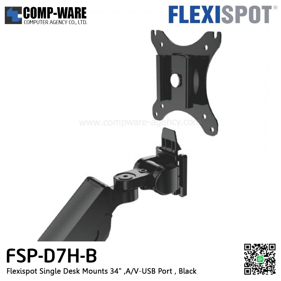 Flexispot FSP-D7H-B Single Desk Mounts 34" ,A/V-USB Port , Black