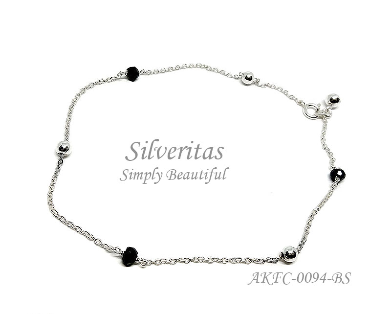 สร้อยข้อเท้าเงินแท้ 925 เม็ดเงินสลับกับ นิล รหัส AKFC-0094-01