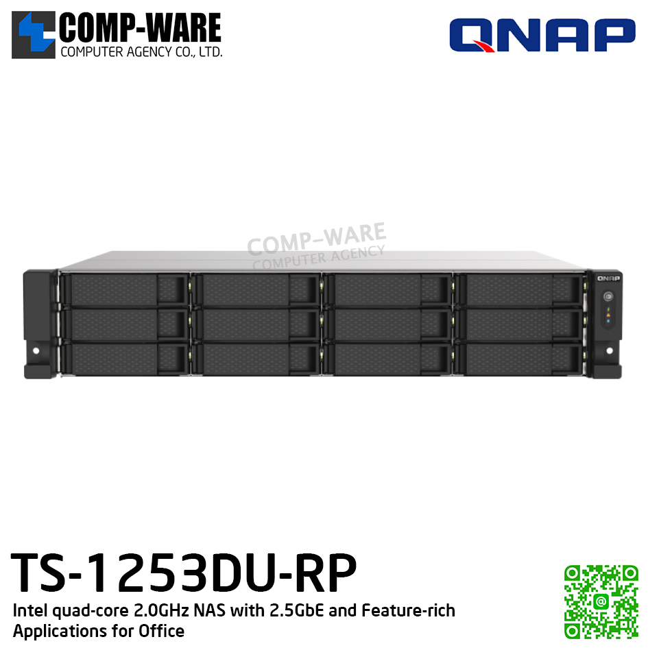 QNAP (2U 12-Bay) TS-1253DU-RP-4G / Intel Celeron J4125 (4Core) / 4GB DDR4 SODIMM / 12 x 2.5"/3.5" SATA 6Gbps / 2 x 2.5GbE (2.5G/1G/100M/10M) / Redundant PSU / 3Y Warranty / No HDD / No Rail Kit