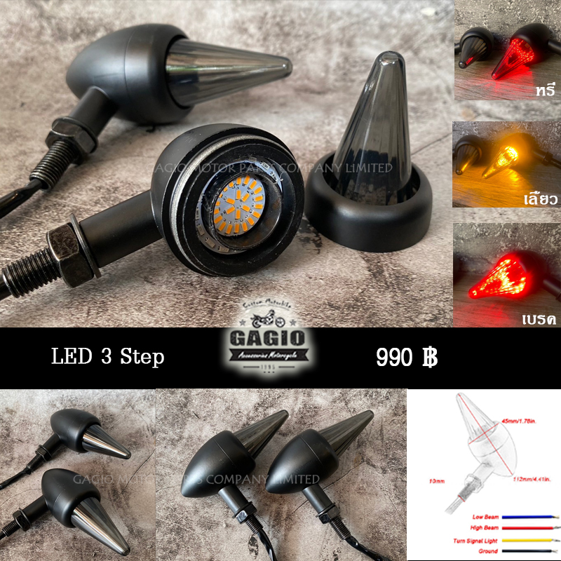 ไฟเลี้ยว วินเทจเลนส์กรวย LED 3 ระบบ