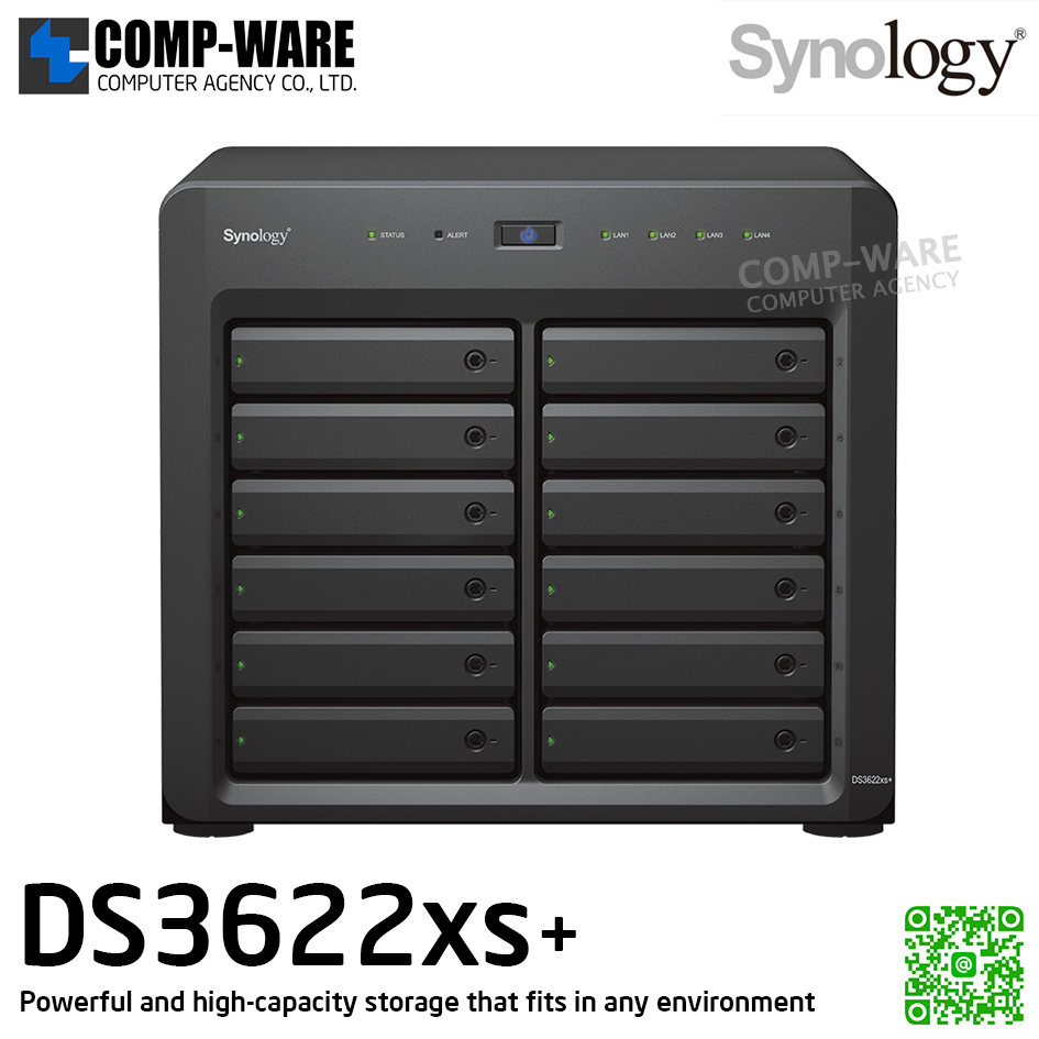 Synology DiskStation (Tower 12-Bay) DS3622xs+ / Intel Xeon D-1531 6-Core / 16GB ECC RAM / 12 x 3.5" SATA HDD / 2 x RJ-45 1GbE , 2 x RJ-45 10GbE / Single Power 550W / No HDD / 5Y Warranty