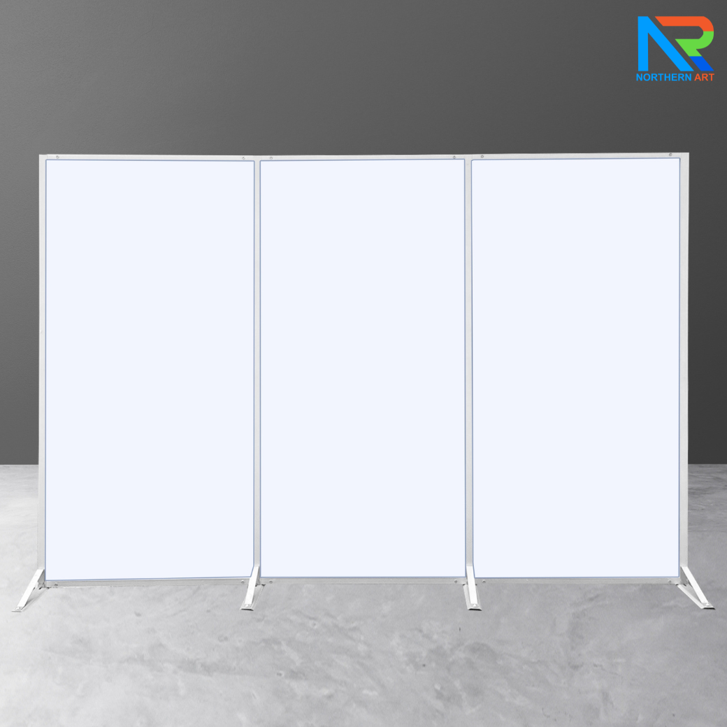 เช่าบอร์ดนิทรรศการ แบบตั้งต่อเนื่อง ตั้งแต่ 3 บานขึ้นไป ขนาด (W)597 x (D)50 x (H)201 พร้อมขาตั้ง โครงอะลูมิเนียม ถอดประกอบได้