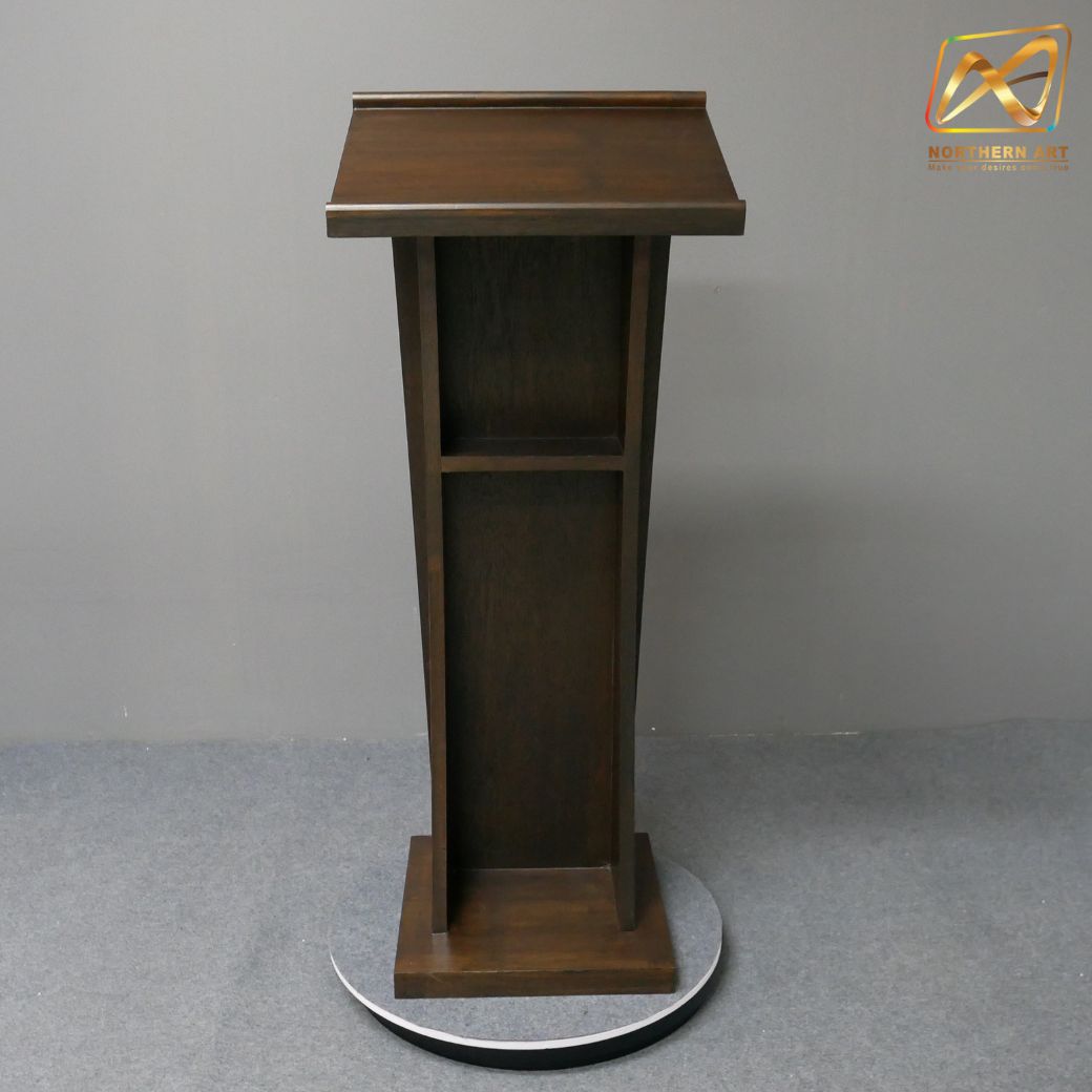 โพเดียมไม้ สีโอ๊ค ขนาด (W) 50 x (L) 40 x (H) 120 ซม.TOP เอียง พร้อมชั้นวางของ