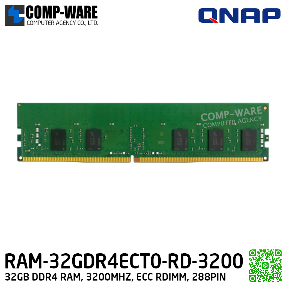 QNAP RAM Module 32GB ECC DDR4 3200MHz RDIMM (1Y Warranty) RAM-32GDR4ECT0-RD-3200