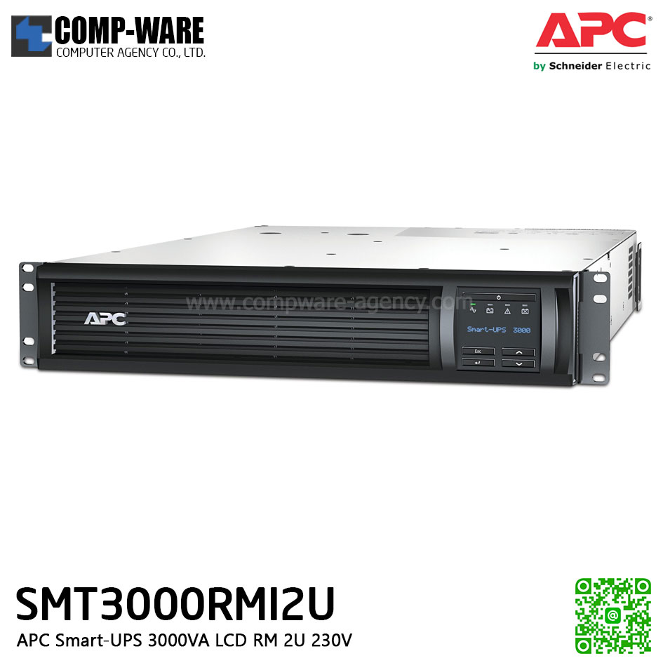 APC SMT Series Smart-UPS 3000VA Rackmount 2U ,LCD ,230V , SmartSlot สำหรับใส่ network card (Option) APC-SMT3000RMI2U