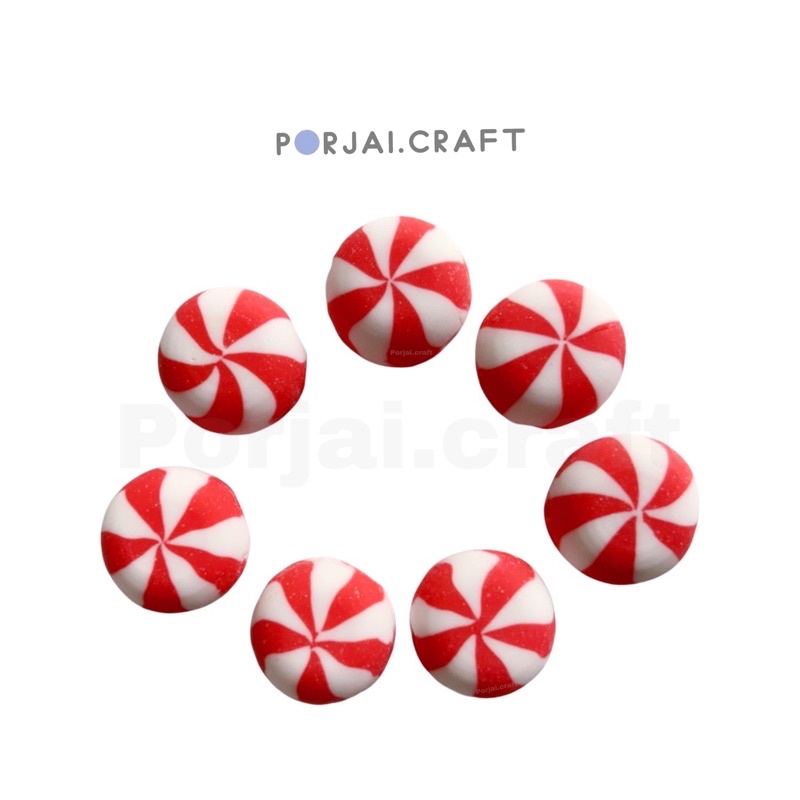 ลูกปัดลูกอมแดงขาว Red white candy beads 9mm