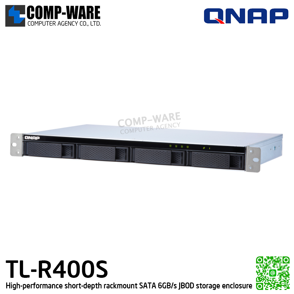 QNAP (1U 4-Bay) TL-R400S / 4 x 2.5"/3.5" SATA 6Gbps / Single PSU / 3Y Warranty / No HDD / Rail Kit RAIL-B02 - Expansion Enclosure