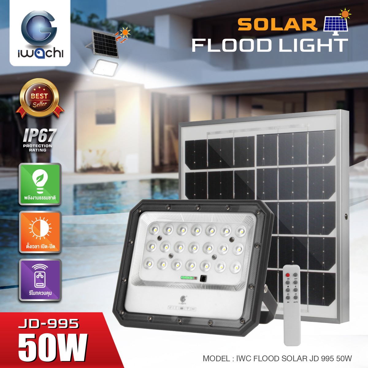 โซล่าเซลล์ JD-995 / FLOOD-SOLAR-JD-995-50W