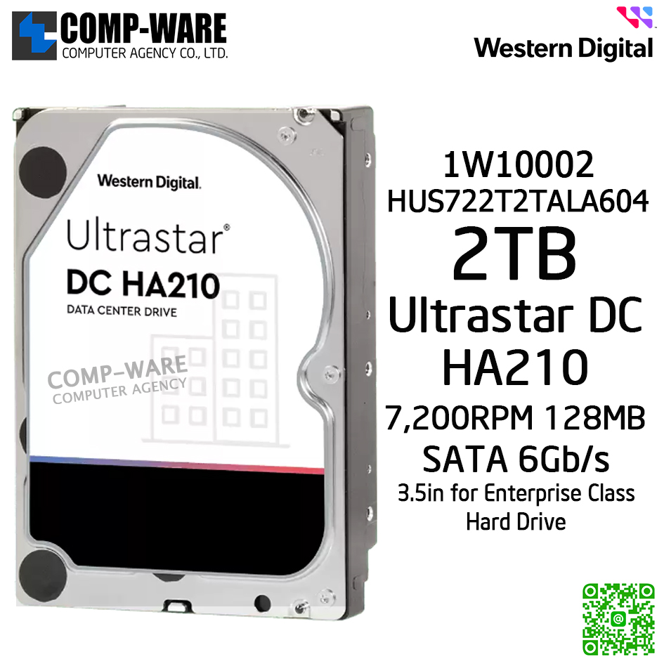 WD HGST Ultrastar DC HA210 2TB 3.5" SATA 6Gb/s 7200rpm HUS722T2TALA604 Enterprise Hard Drive - 1W10002