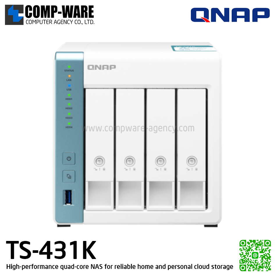 QNAP NAS (4-Bay) TS-431K (1GB DDR3 RAM) Annapurna Labs Quad-Core, Flash Memory 512 MB , 2x GbE LAN, No HDD // 2Y Warranty