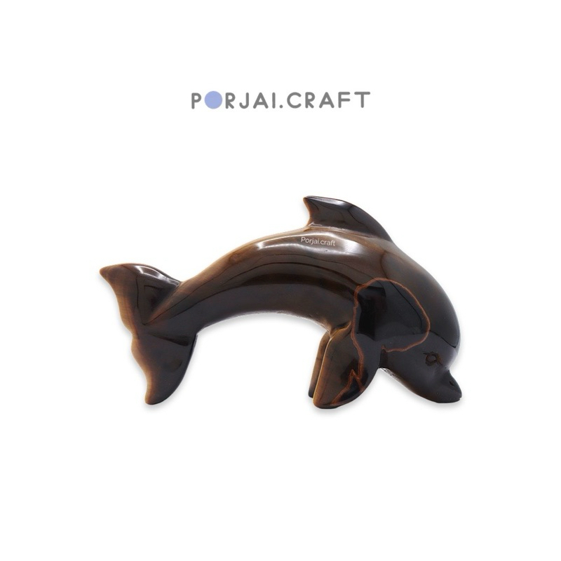 Yellow Tiger Eye Dolphin Carvings ไทเกอร์อายแกะสลักรูปโลมา