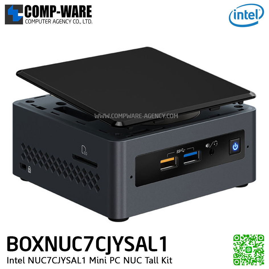 Intel NUC7CJYSAL1 Mini PC NUC Tall Kit - Intel Celeron J4005 (4M Cache, up to 2.70 GHz), 4GB DDR4 SO-DIMM; 32GB eMMC on-board; Windows® 10, 64-bit Home Support 2.5" Drive, DDR4-2400 1.2V SO-DIMM, 2 x HDMI, Wireless-AC 9462 + Bluetooth 5.0 BOXNUC7CJYS