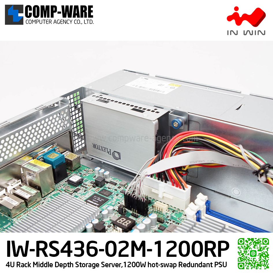 IN-WIN IW-RS436-02M-1200RP 4U Rackmount Middle Depth Storage Server, 1200W hot-swap Redundant Power Supply (เคสเปล่า+พาวเวอร์ซัพพลาย) รับประกัน 3ปี