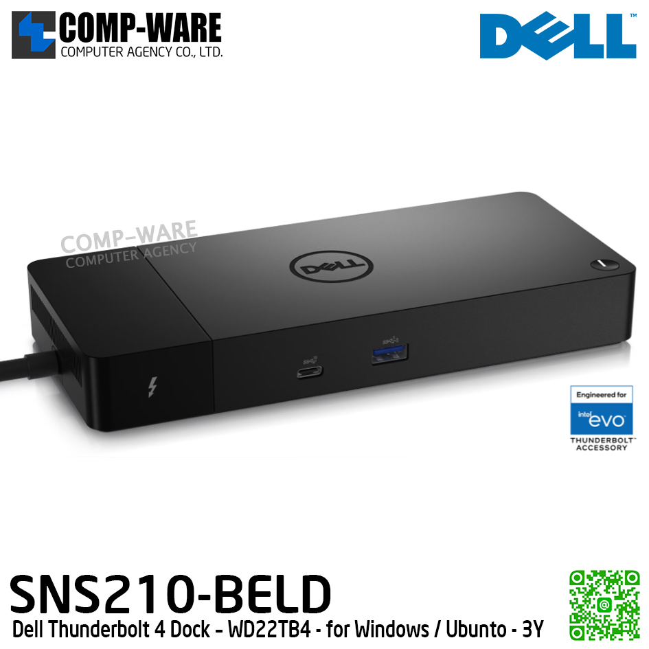 Dell Thunderbolt 4 Dock – WD22TB4 - for Windows / Ubunto - 3Y Warranty - SNS210-BELD