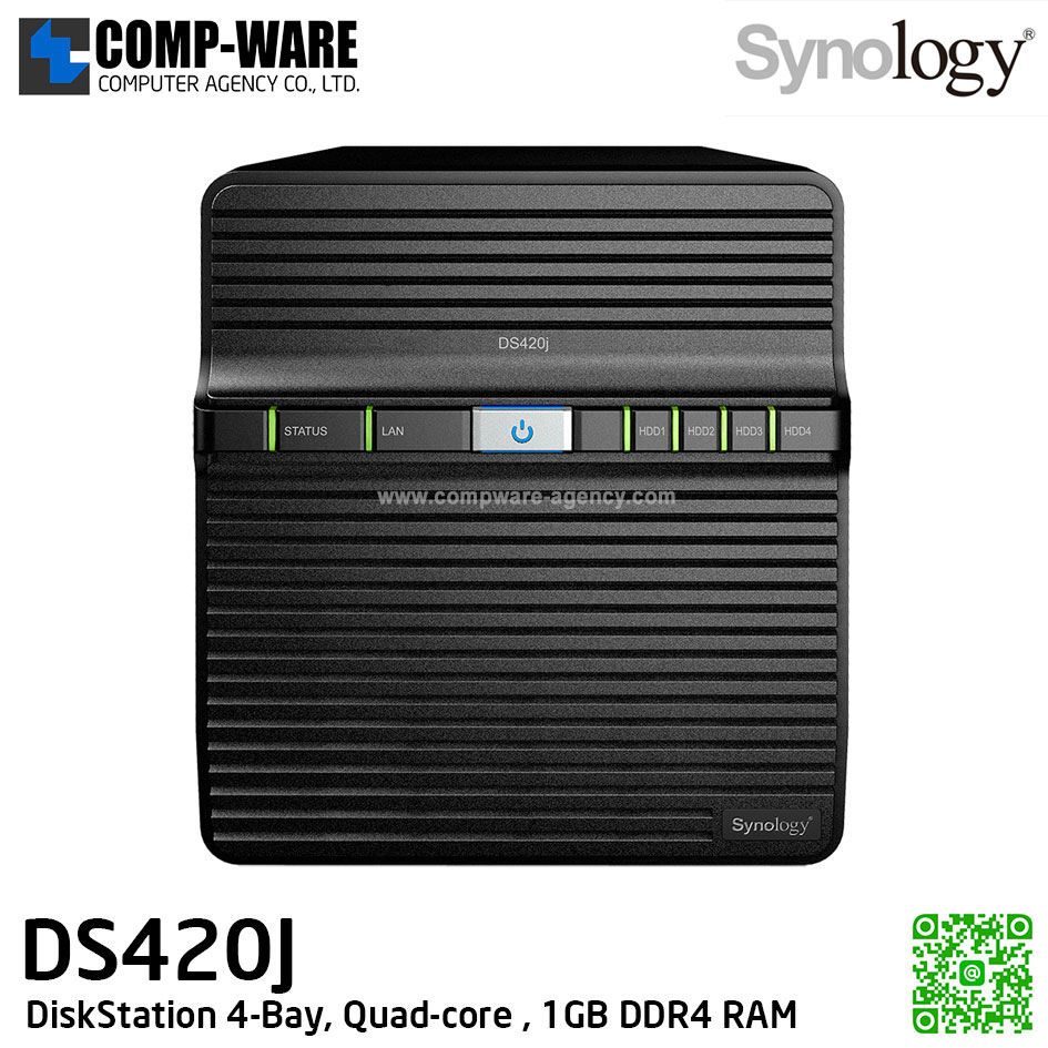 Synology DiskStation (4-Bay) DS420J (1GB DDR4 RAM) Realtek Quad-Core, No HDD