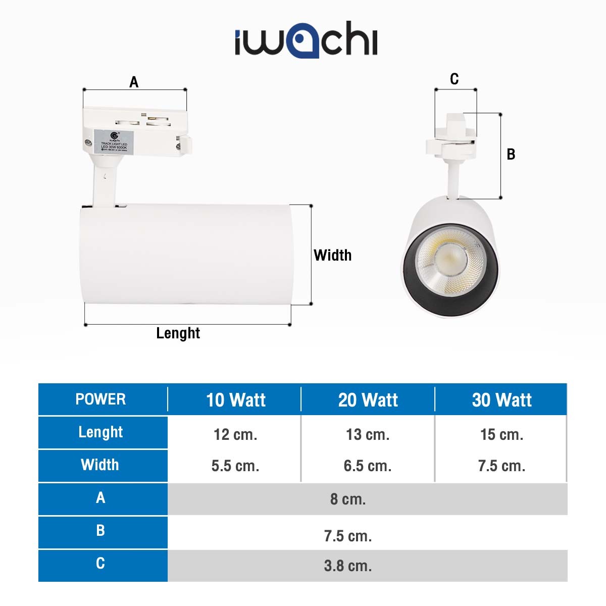 โคมไฟแทรคไลท์ บอดี้ขาว และ ดำ ขนาด10w มี แสงขาว แสงคลูไวท์ และ แสงวอมไวท์