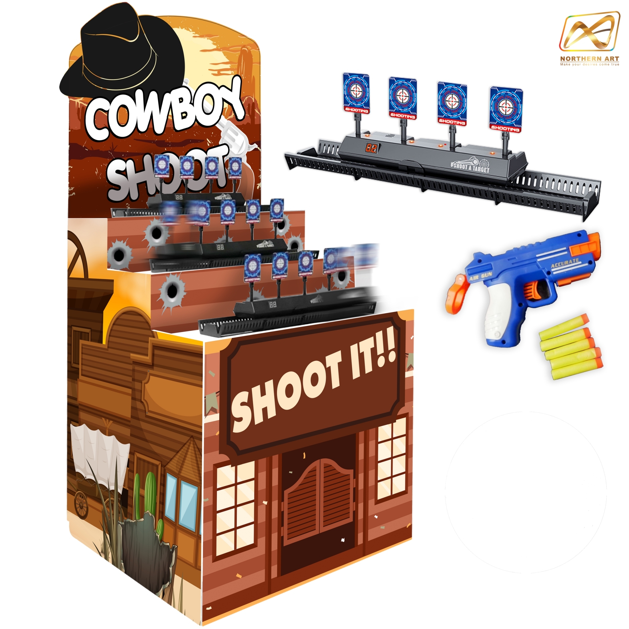 ตู้เกมส์ CARNIVAL เกมส์ยิงเป้าเคลื่อนที่ ขนาด (W) 80 x (L)64 x (H)160 cm. พร้อมเป้าเคลื่อนที่4แผ่น 3 ชุด ปืนกระสุนยาง 2 ชุด