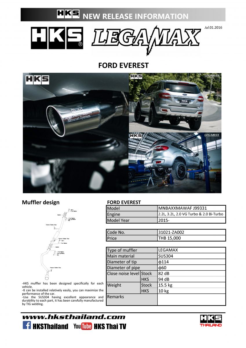 ท่อ HKS สำหรับ FORD EVEREST
