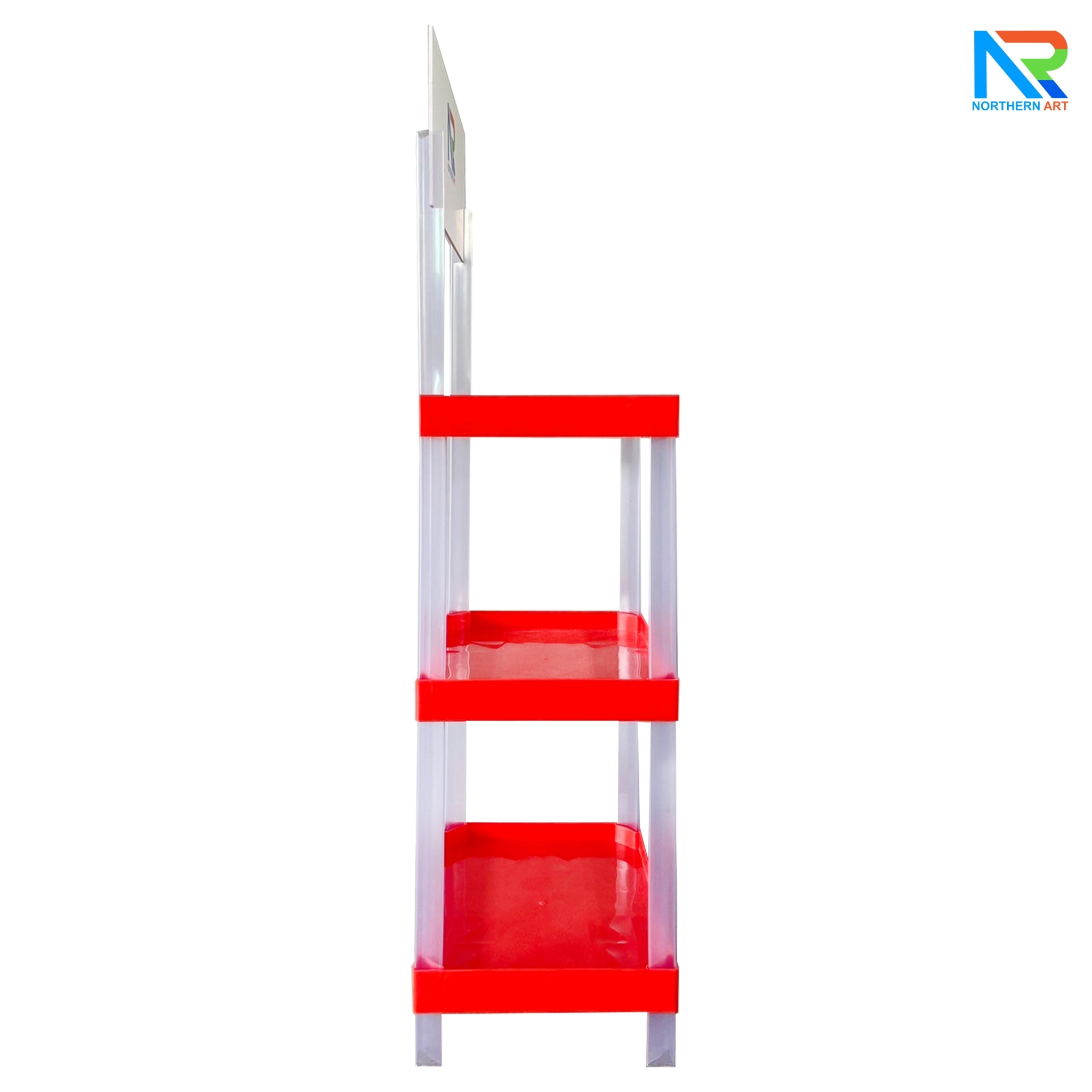 ชั้นวางสินค้าพลาสติก 3 ชั้น สีแดง ขนาด (W) 53 x (L) 35 x (H) 140 cm. น้ำหนักเบา ถอดประกอบได้