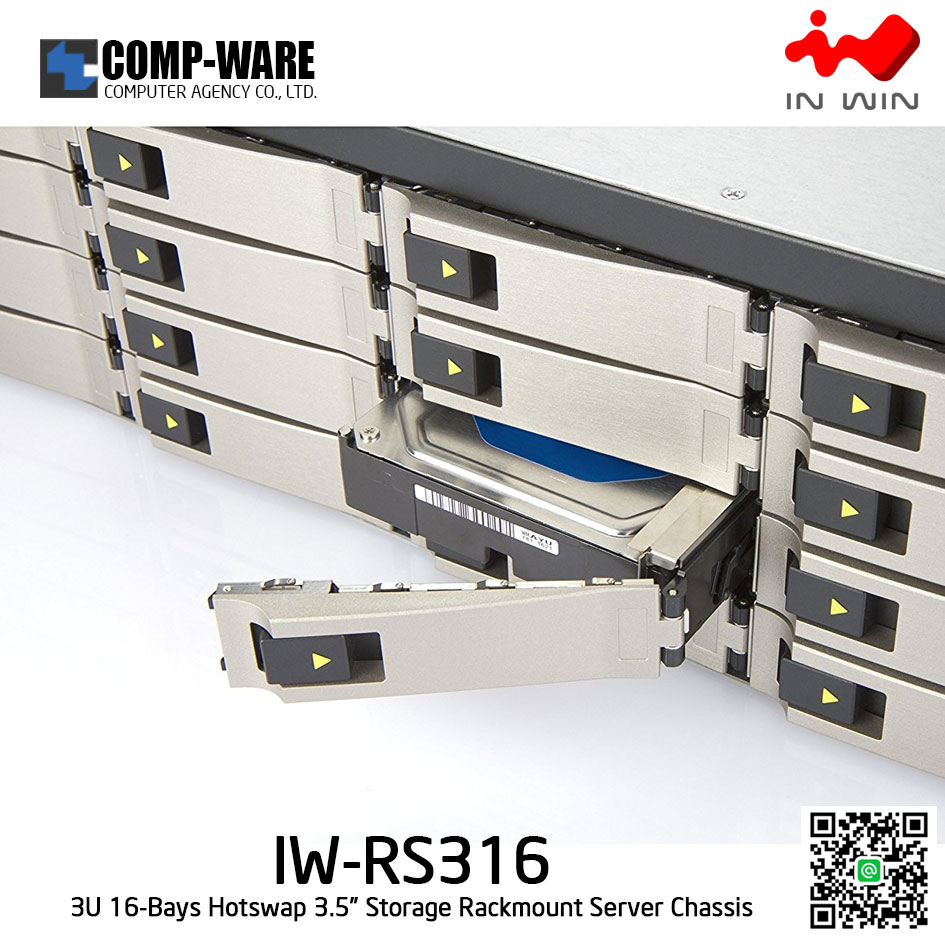 In Win Rackmount Server Chassis IW-RS316 3U 16-Bays, 800W Redundant supplies, slide rail