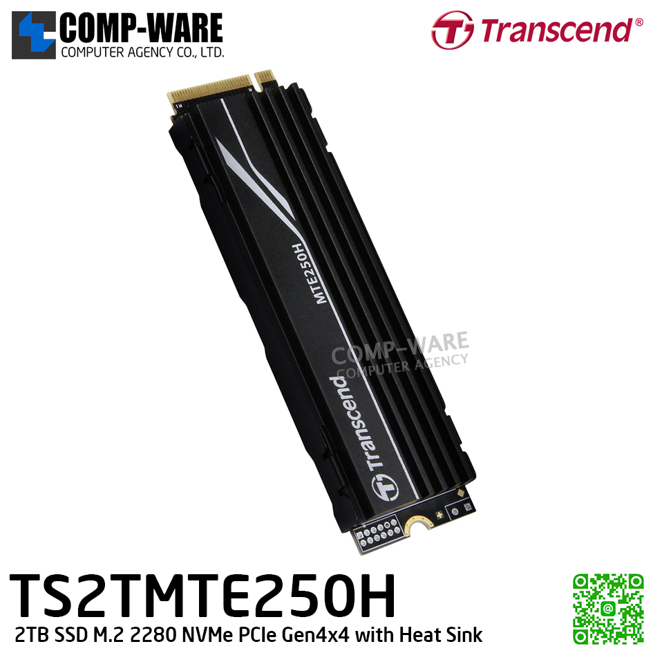 Transcend MTE250H 2TB SSD M.2 2280 NVMe PCIe Gen4x4 with Heat Sink , 3D TLC , TS2TMTE250H - 5Y Warranty