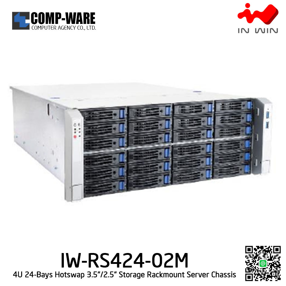In Win Rackmount Server Chassis IW-RS424-02M 4U 24-Bays, 500W fixed supply, slide rail