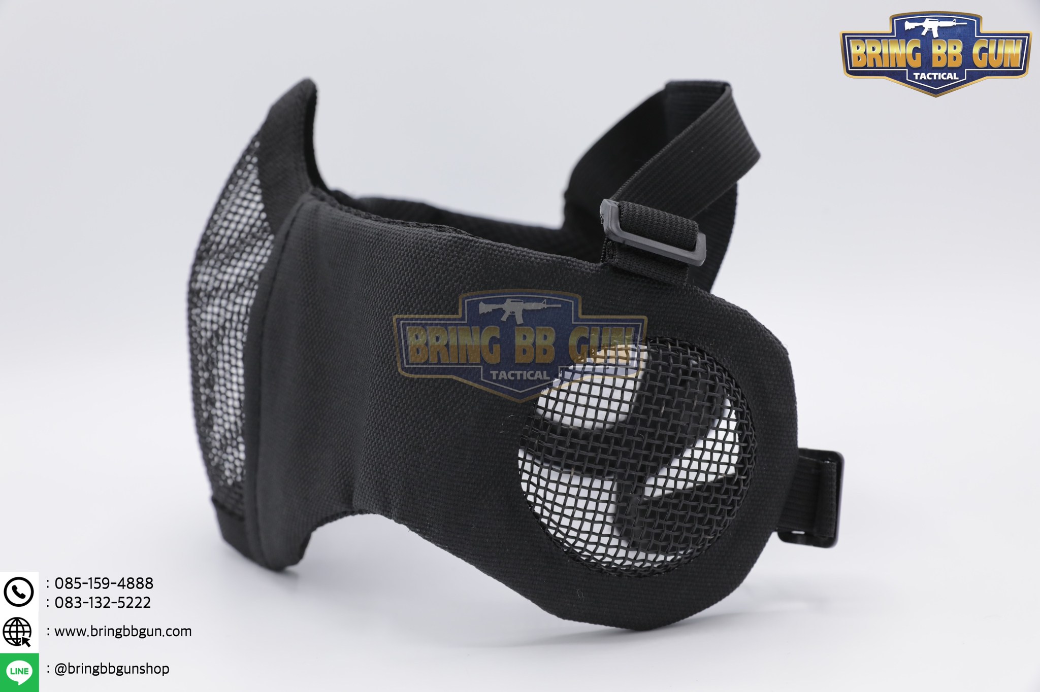 หน้ากากตะแกรงครึ่งหน้า รุ่นแก้มผ้ามีที่ปิดหู