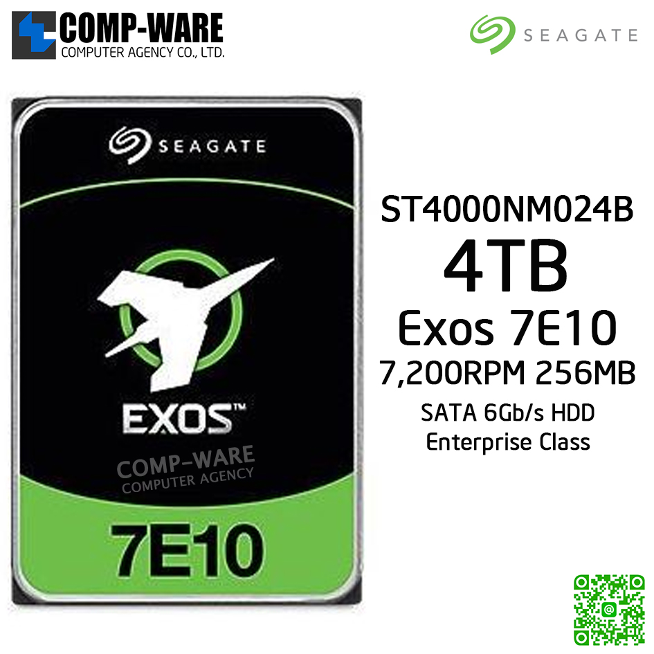 Seagate Exos 7E10 4TB 7200RPM 256MB SATA 6Gb/s 512E/4kn NO ENCRYPTION 3.5" Enterprise Class Internal Drive ST4000NM024B / 5Year Warranty / MOQ ขั้นต่ำ 10 unit ขึ้นไปค่ะ