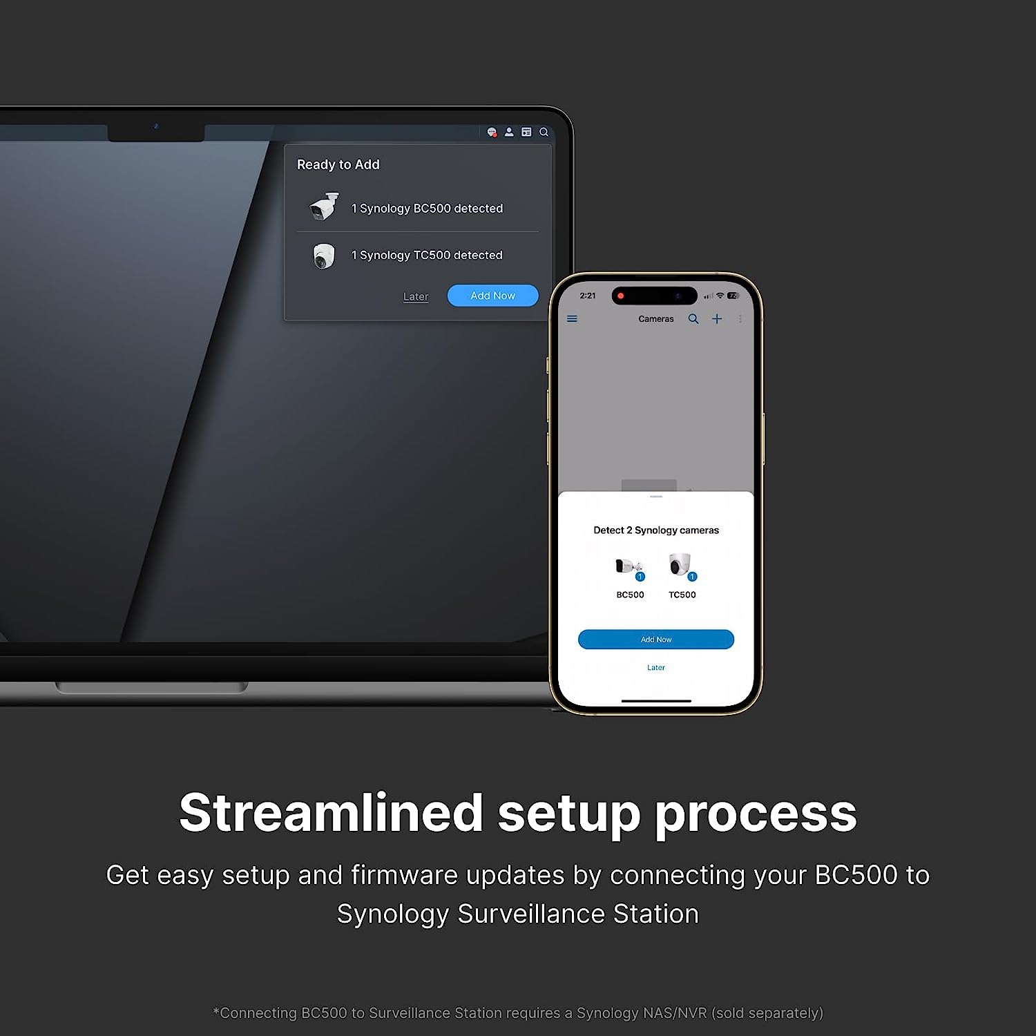 Synology BC500 Bullet Camera 5MP (2880×1620) @ 30FPS - H.264, H.265 - PoE (802.3af) - IP67 , 3Y Warranty / ** By order MOQ=10Units **