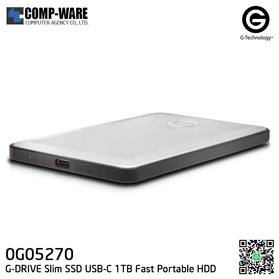 G-Technology G-DRIVE Slim SSD USB-C 1TB Fast Portable Hard Drive Silver - 0G05270