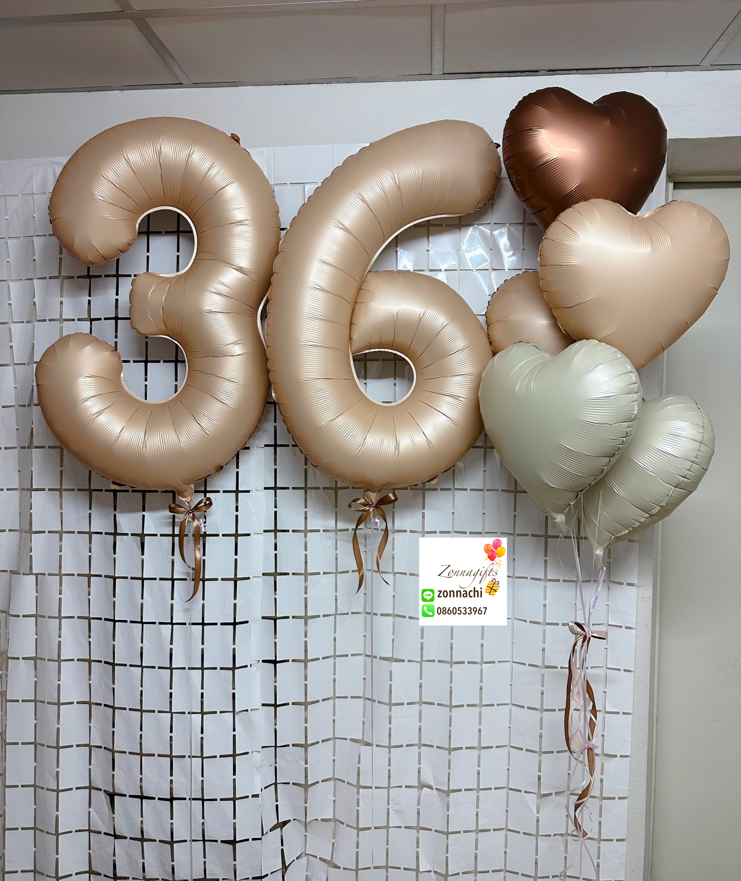 ลูกโป่งฟอยล์ตัวเลข40”36 + ช่อลูกโป่งหัวใจ5ใบ