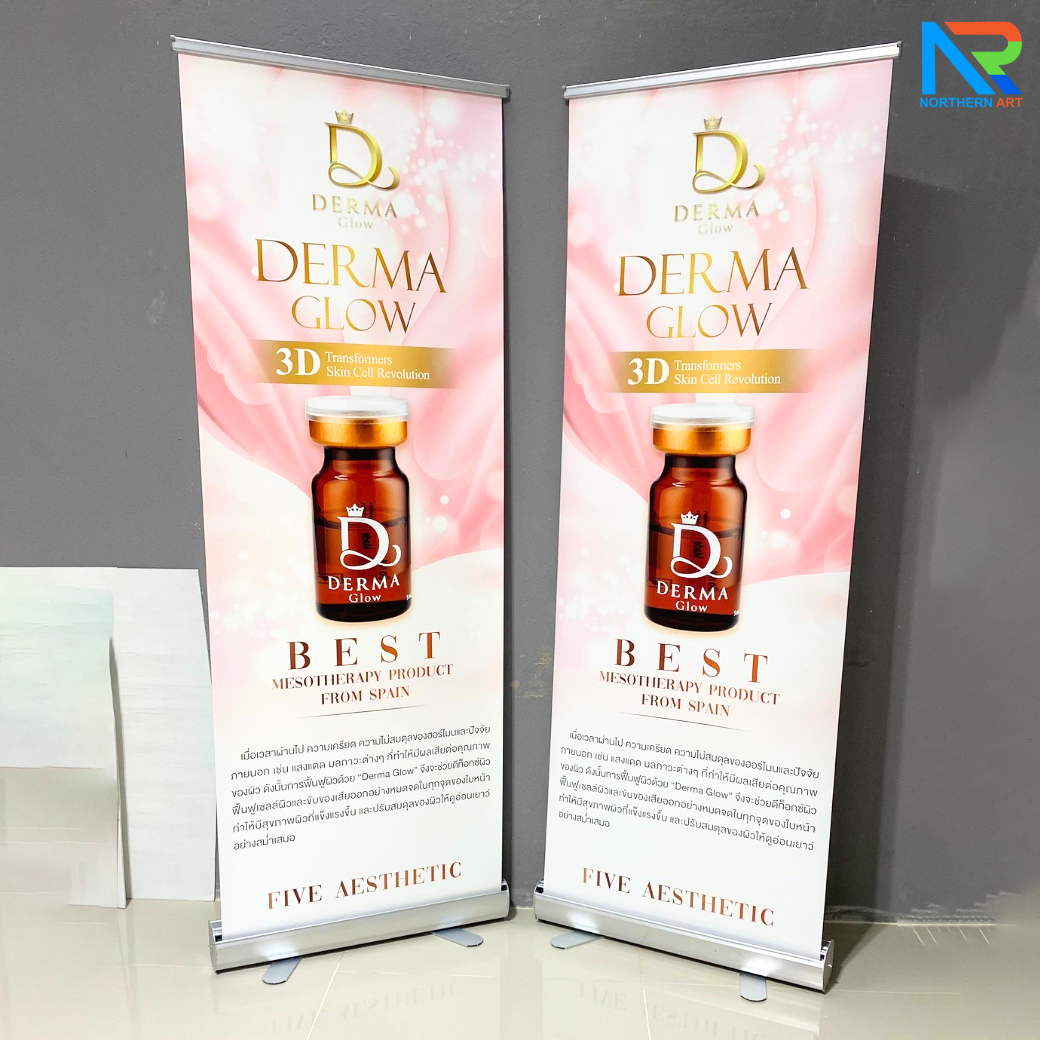 ROLL UP GRADE A โรลอัพ ขนาด 60x160 ซม. โครงสร้างอะลูมิเนียมทั้งชุด แข็งแรง ทนทาน ม้วนเก็บได้ พกพาสะดวก