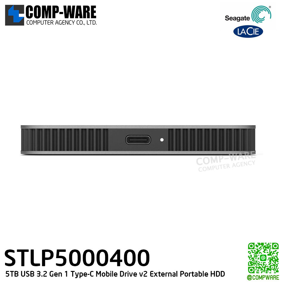Seagate LaCie 5TB USB 3.2 Gen 1 Type-C Mobile Drive v2 (Moon Silver) - STLP5000400 - 3Y Warranty