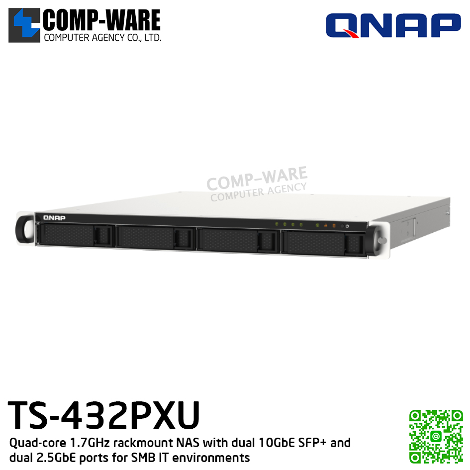 QNAP (1U 4-Bay) TS-432PXU-2G / Annapurna Labs Alpine AL324 (4Core) / 2GB DDR4 UDIMM / 4 x 2.5"/3.5" SATA 6Gbps / 2 x 10GbE SFP+ + 2 x 2.5GbE / Single PSU / 3Y Warranty / No HDD / RAIL-B02