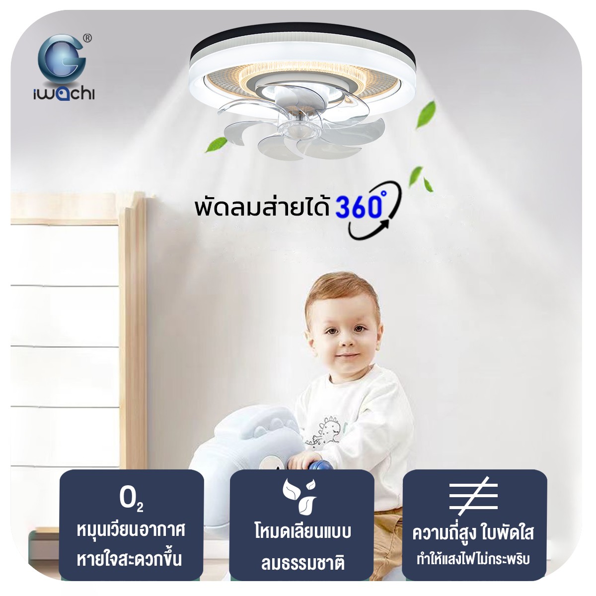 โคมติดเพดานมีพัดลม 3step IWC-KC-56W+FAN-18W-REMOTE