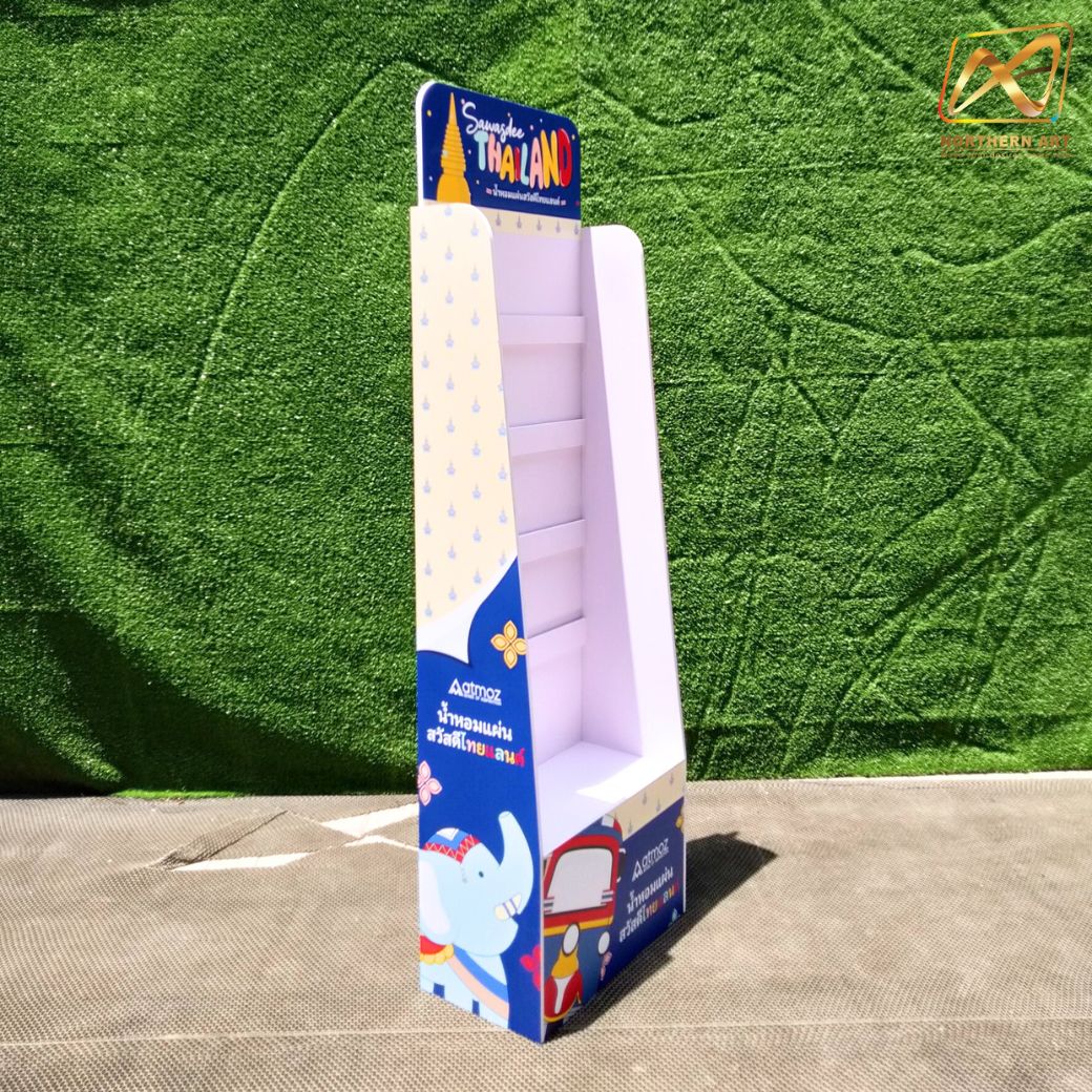 ชั้นวางสินค้าพลาสวูด รุ่น H02 ขนาด (W)45 x (D)25 x (H)150 ซม. พลาสวูดหนา 8 มม.พร้อมงานพิมพ์สติ๊กเกอร์ ( ราคาไม่รวมขอแขวนและป้ายราคา )