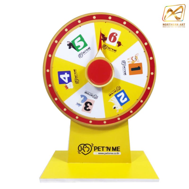 เกมส์วงล้อตั้งโต๊ะ ขนาดวงล้อ 40 ซม. สูง 56 ซม. วัสดุพลาสวูดสีขาว หนา 8-15 มม. ถอดประกอบได้