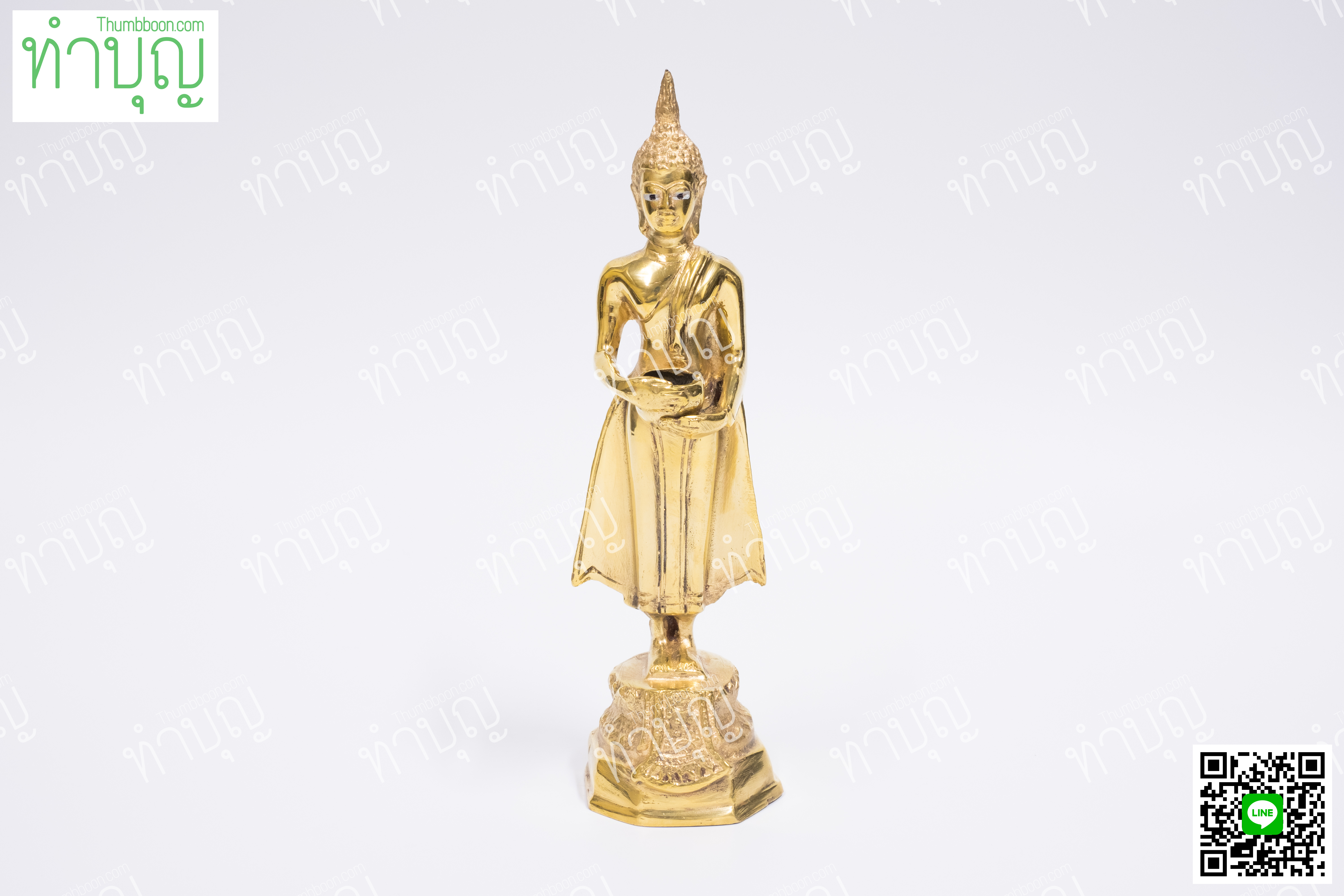 พระประจำวันพุธกลางวัน (ปางอุ้มบาตร) ฐานหกเหลี่ยม 3" ทองเหลือง