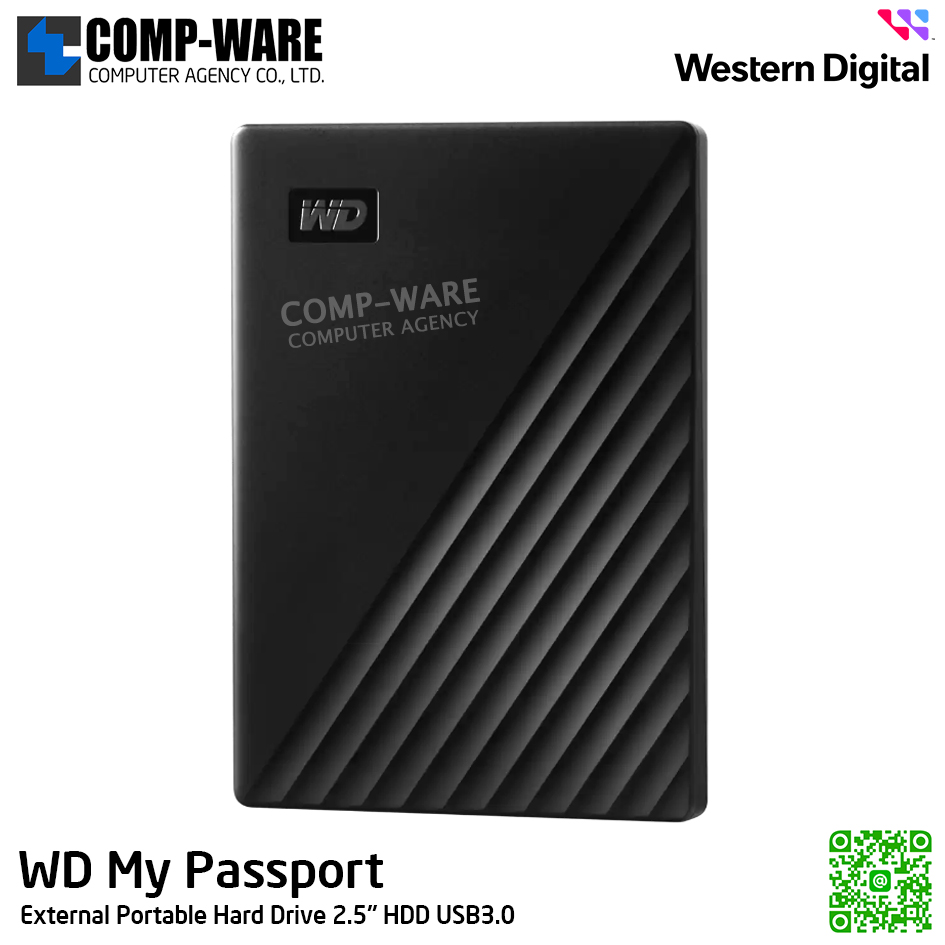 WD 4TB My Passport External Portable Hard Drive 2.5" HDD USB3.0 (Black) WDBPKJ0040BBK-WESN รับประกัน 3 ปี